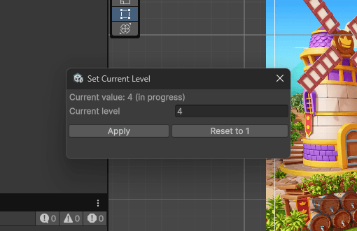 Debug level selection window