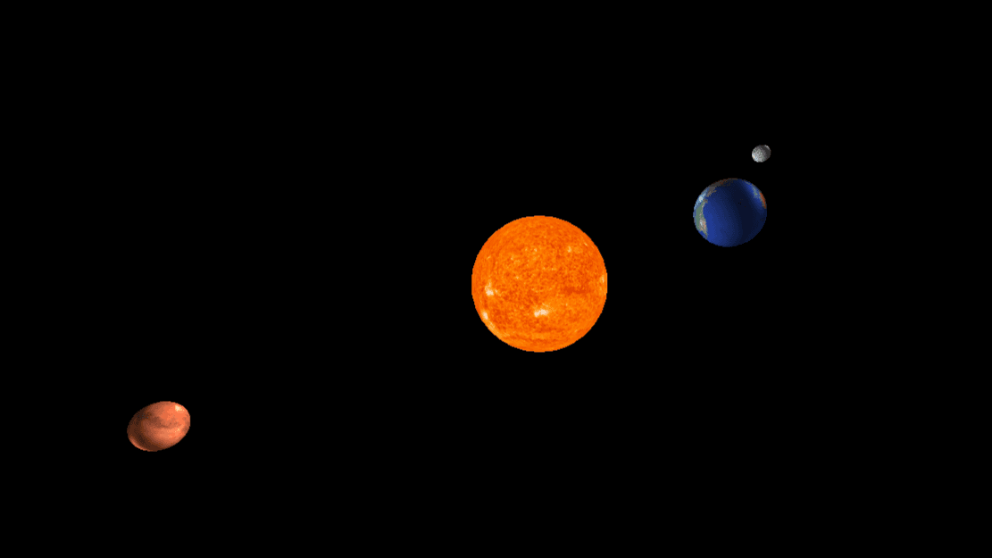 Rendered solar system scene